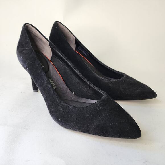 Rockport Shoes - Rockport Total Motion Pump Black Suede Point Toe Heel Size 8.5M